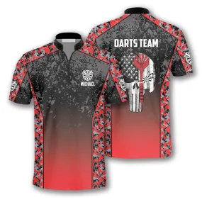 Skull Red Camouflage Custom Darts Jerseys for Men, Idea Gift for Dart Player, Skull Dart Shirt