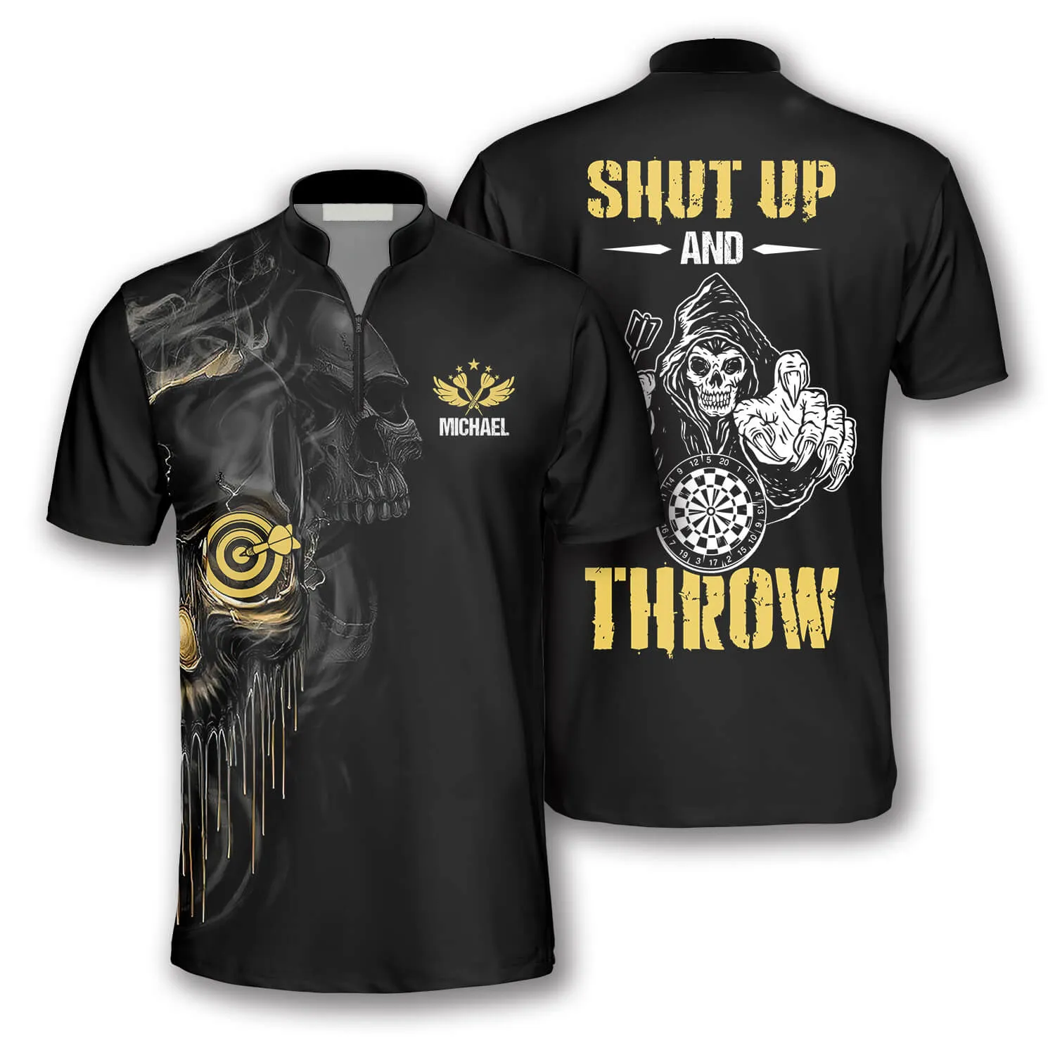 Skull Shut Up and Throw Custom Darts Jerseys for Men, Best Shirt for Dart Player, Skull Shirt