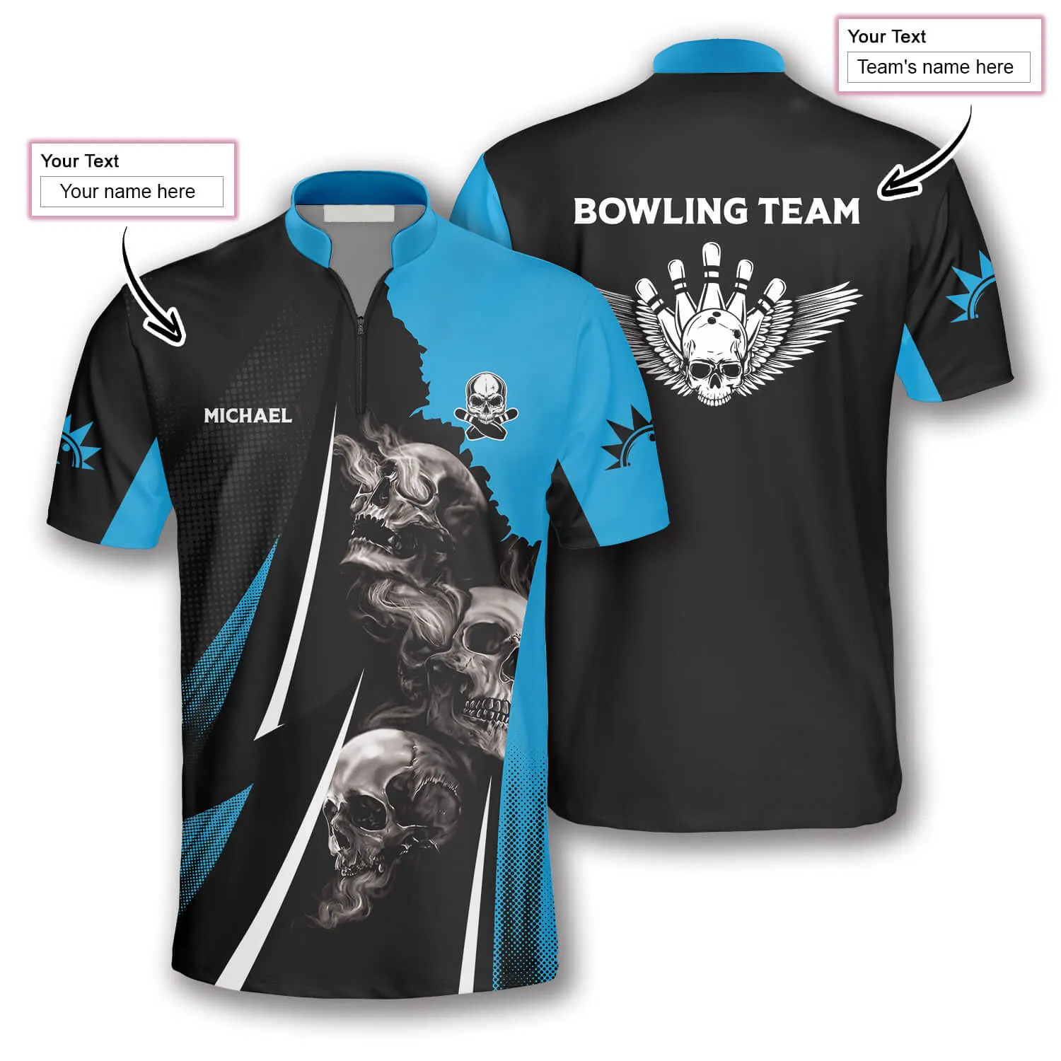 Skull Strike King Custom Bowling Jerseys for Men, Bowling Skull Wing Shirt, Skull Shirt