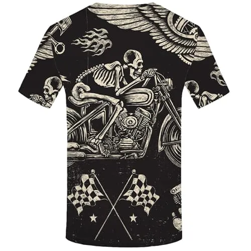 Skull T shirts Men Motorcycle T-shirts 3d Feather Shirt Print Short Sleeve