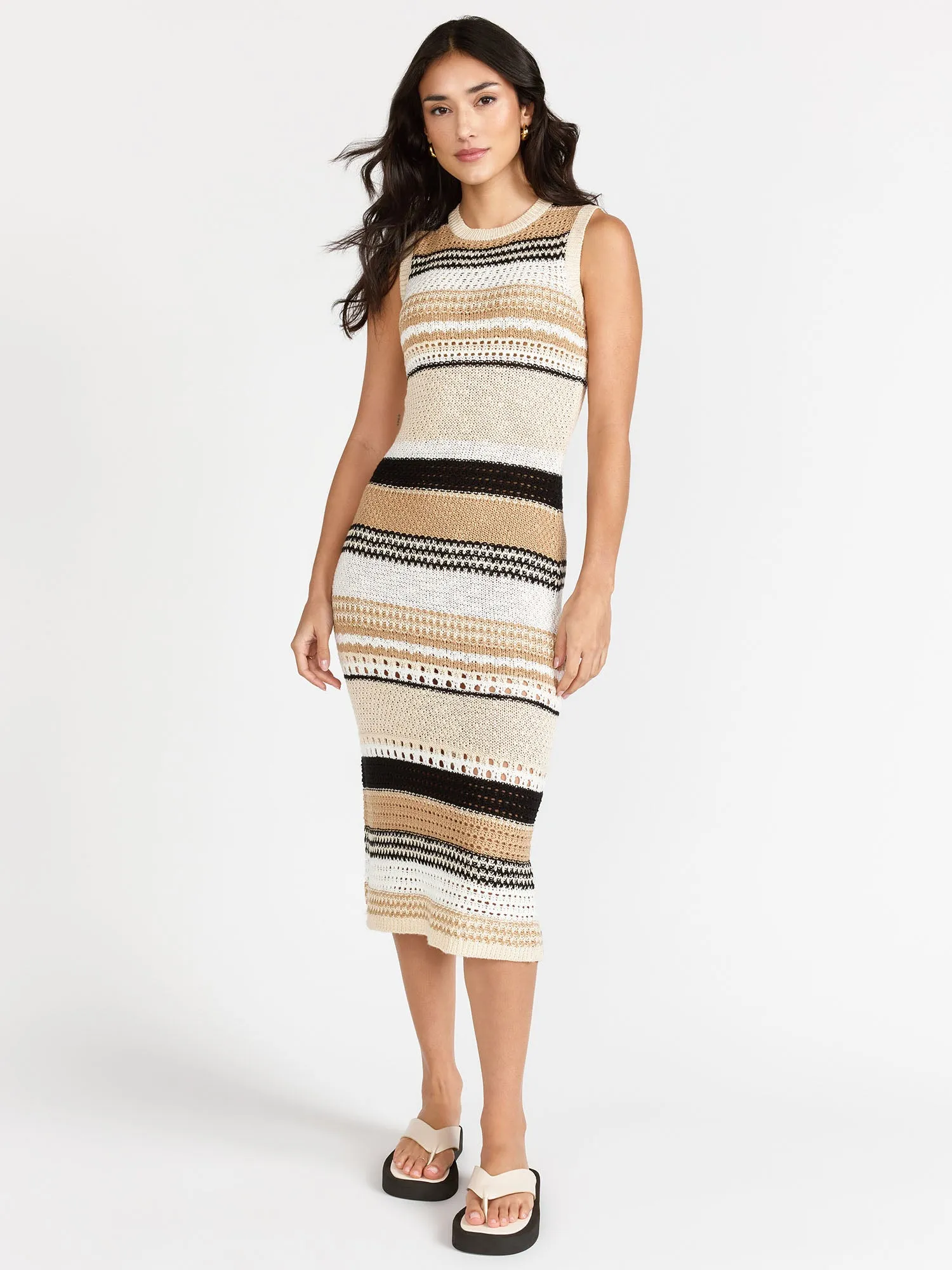 Sleeveless Crochet Striped Midi Dress - RD Style