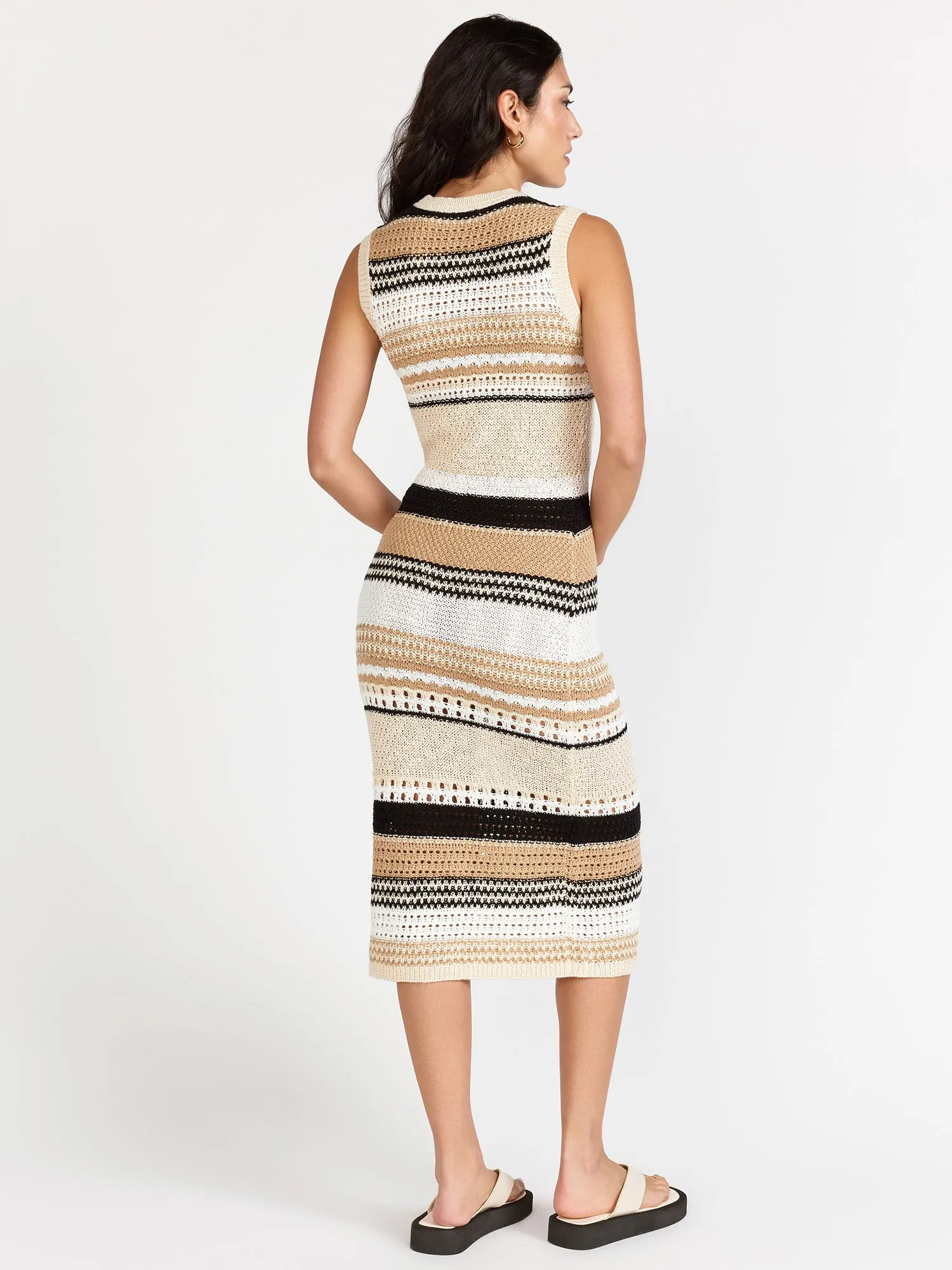 Sleeveless Crochet Striped Midi Dress - RD Style