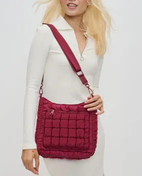 Sol and Selene Aura Burgundy Quilted Nylon Puffer Crossbody