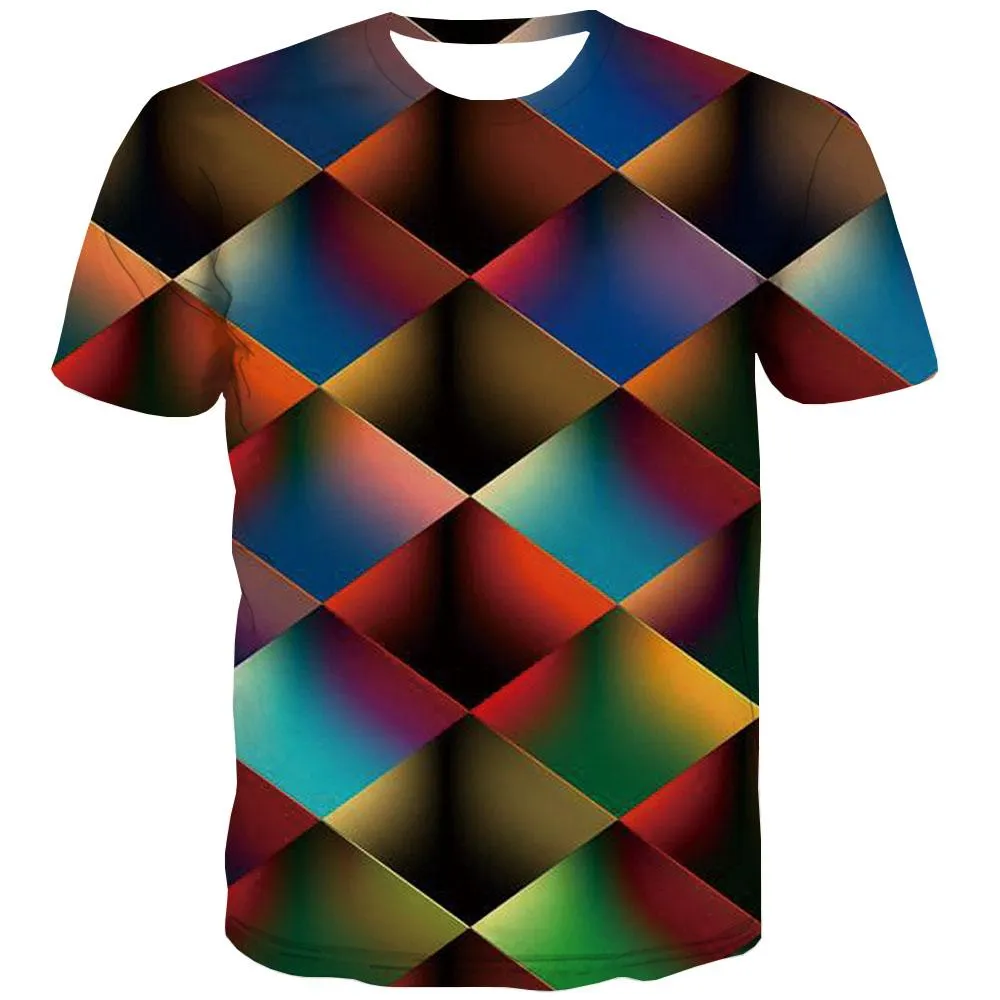 Square T-shirt Men Graphic T-shirts Graphic Casual T-shirts 3d Rainbow Tshirts Cool Geometric Tshirt Anime Short Sleeve