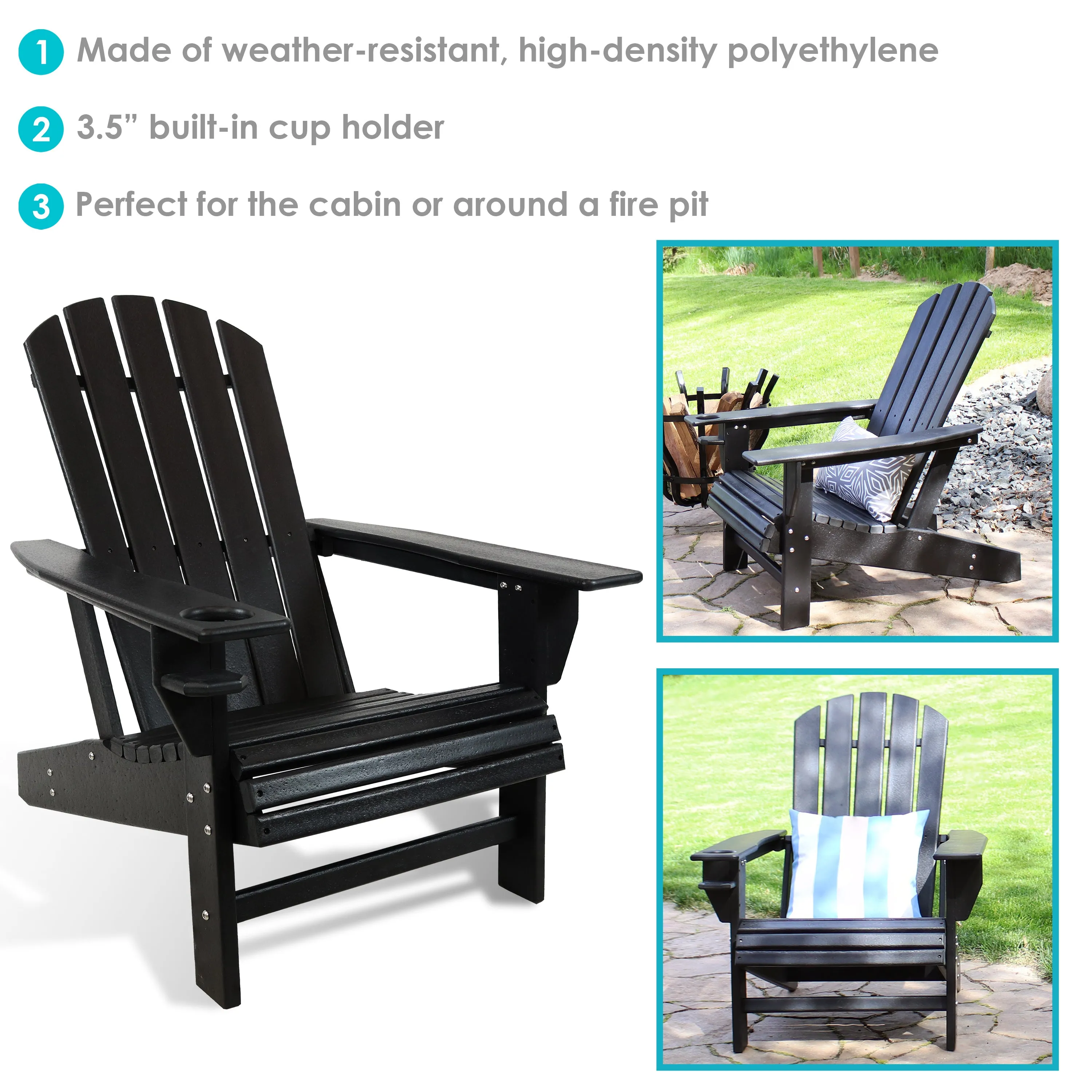 Sunnydaze All-Weather Lake-Style Adirondack Chair with Cup Holder