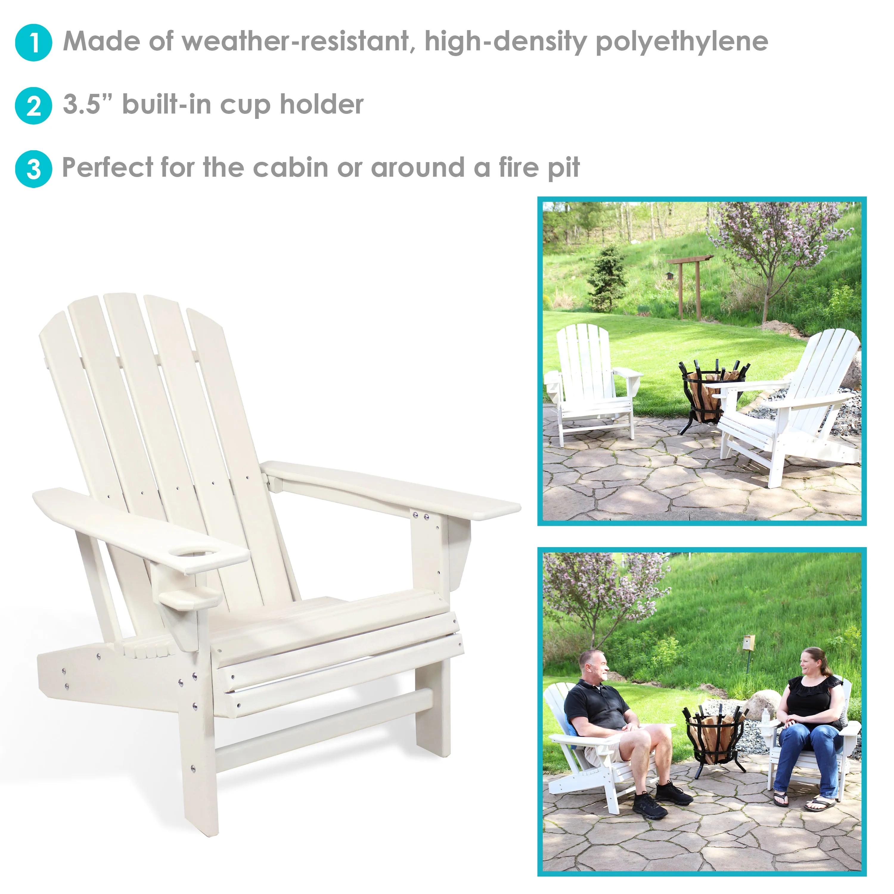 Sunnydaze All-Weather Lake-Style Adirondack Chair with Cup Holder