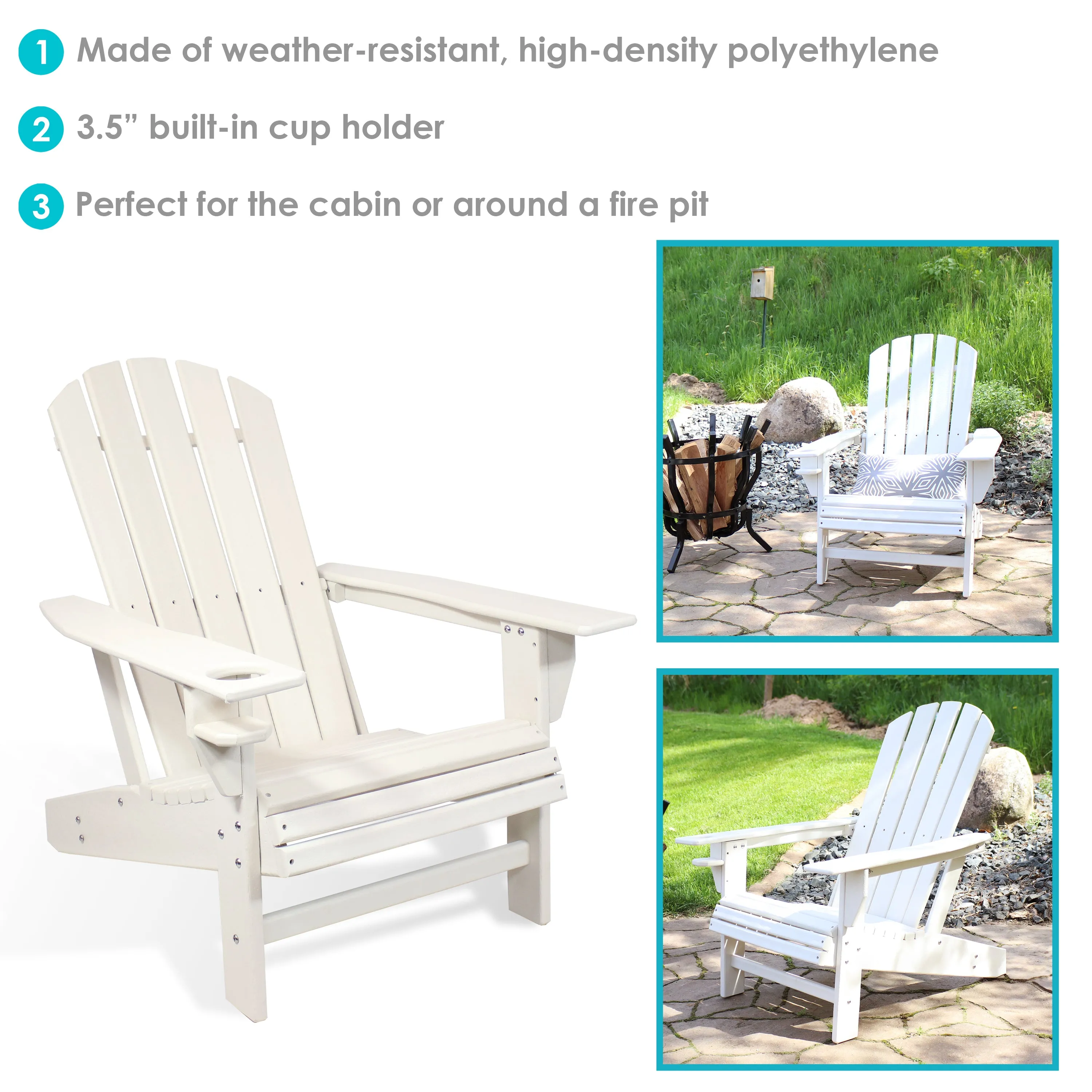 Sunnydaze All-Weather Lake-Style Adirondack Chair with Cup Holder