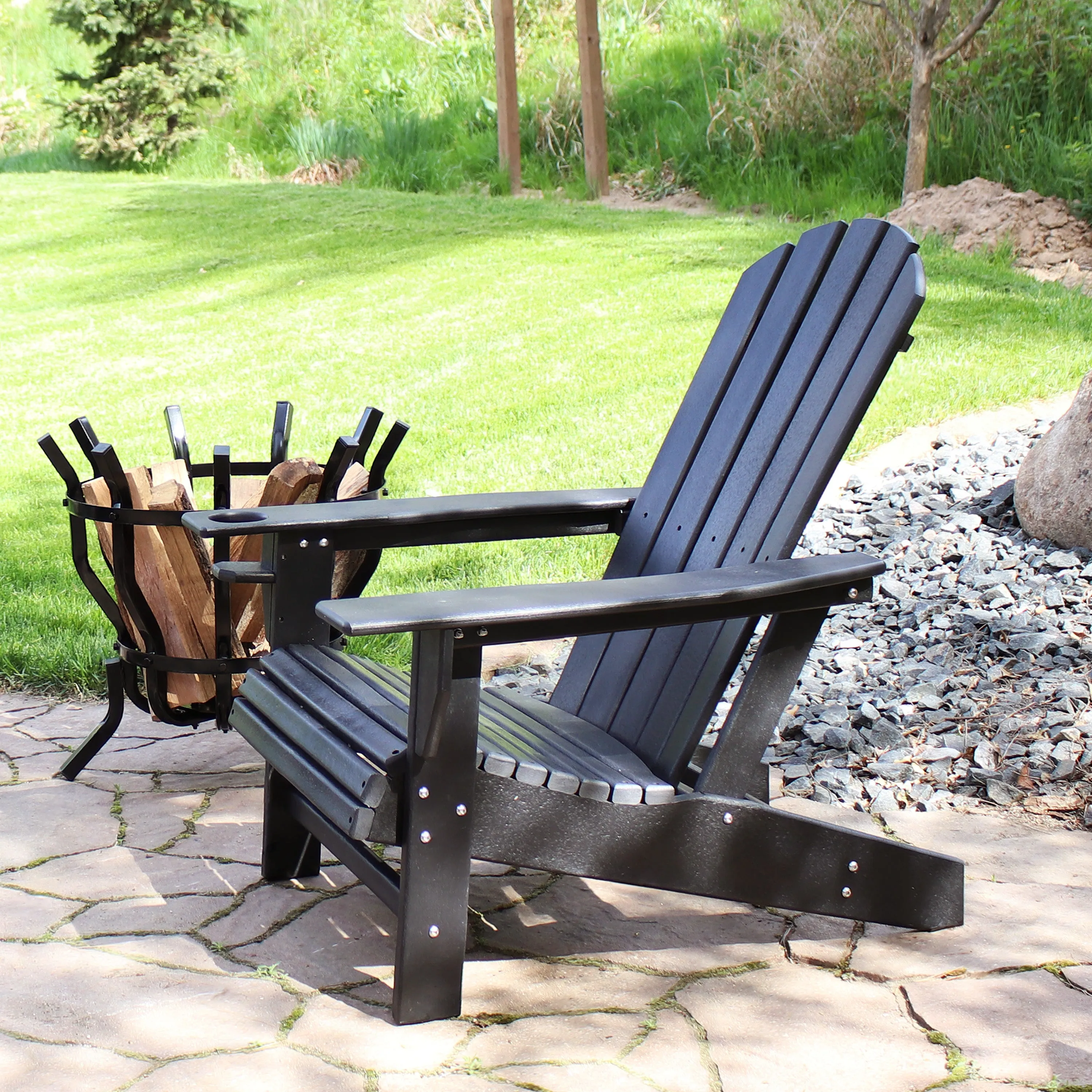 Sunnydaze All-Weather Lake-Style Adirondack Chair with Cup Holder