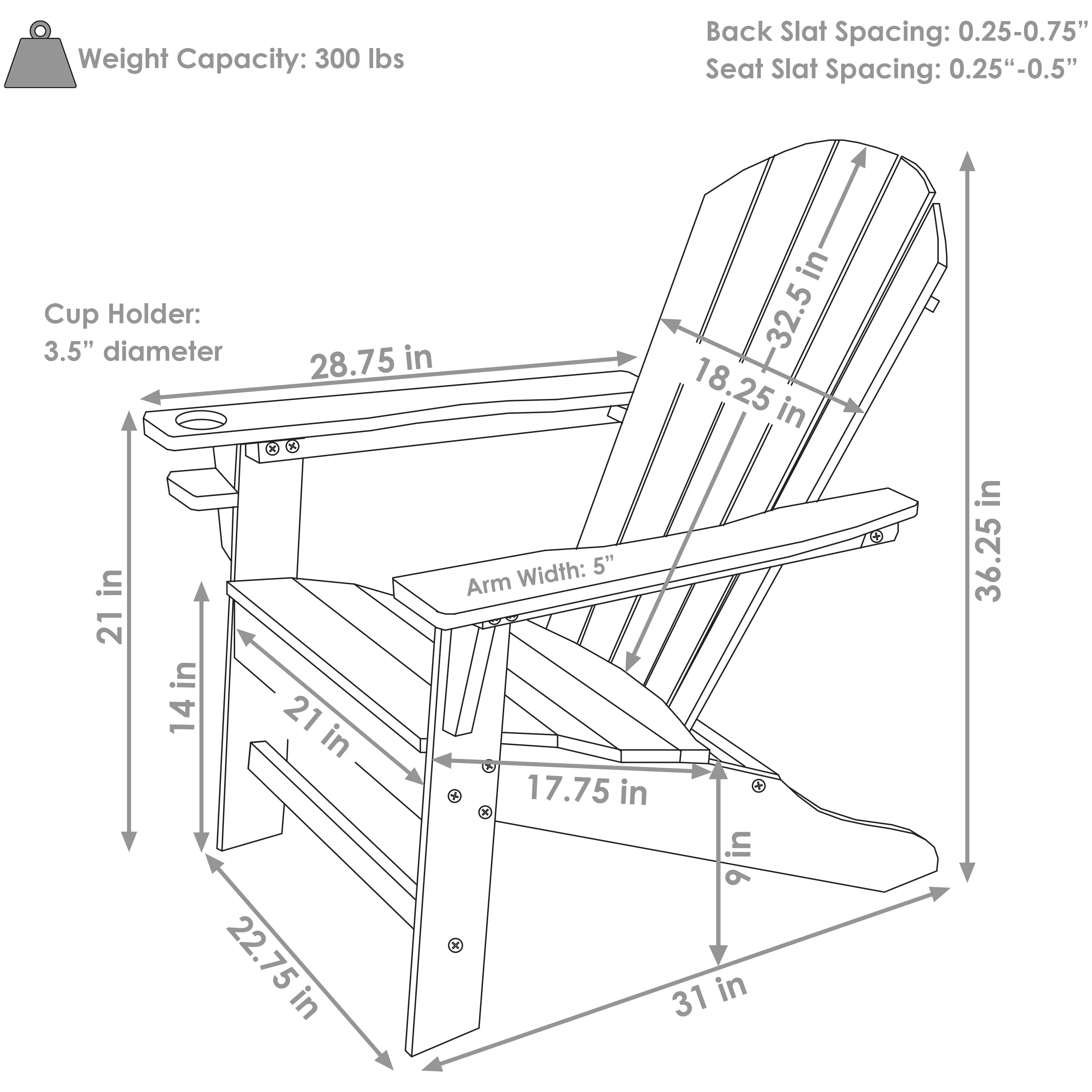 Sunnydaze All-Weather Lake-Style Adirondack Chair with Cup Holder