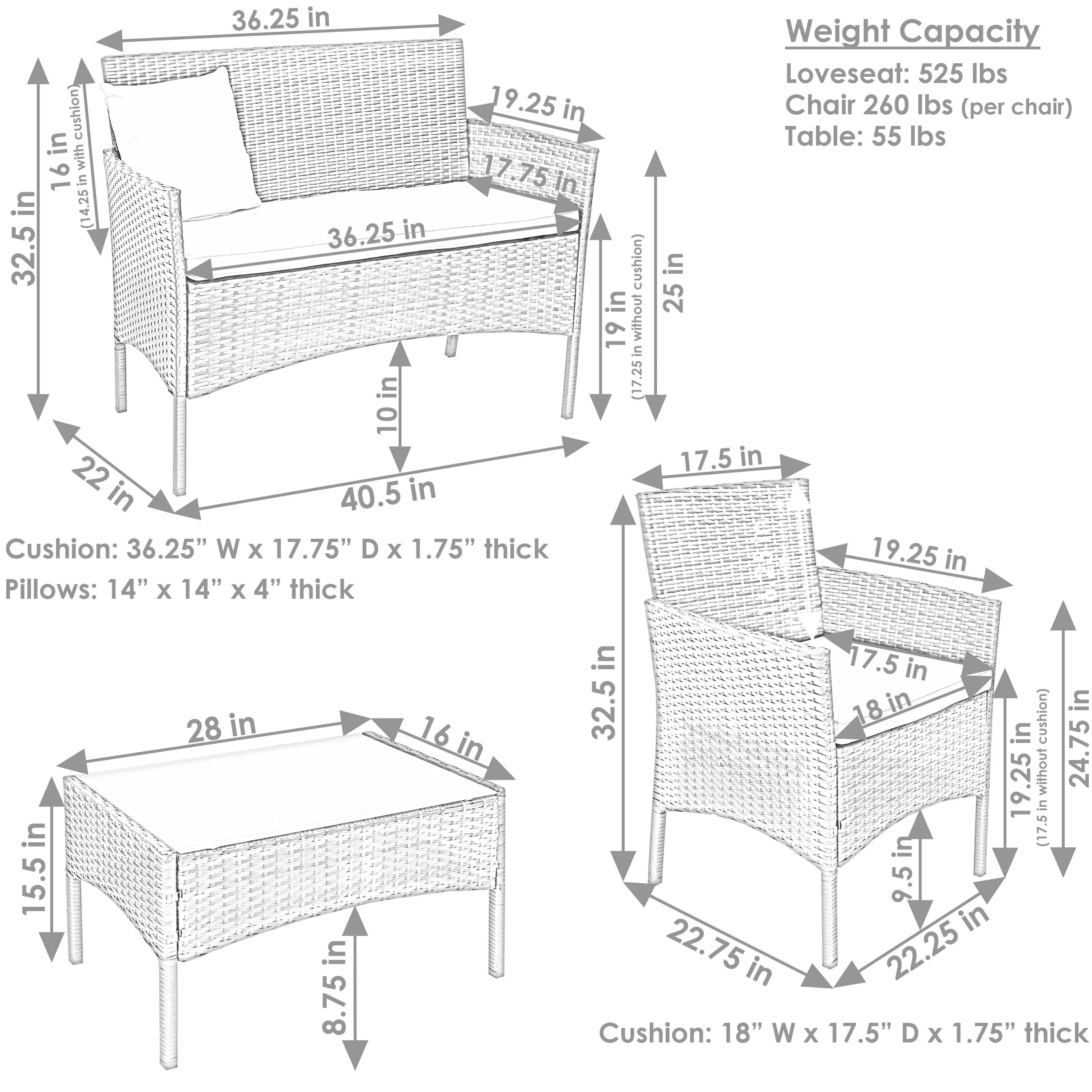 Sunnydaze Dunmore 4-Piece Patio Conversation Set with Cushions