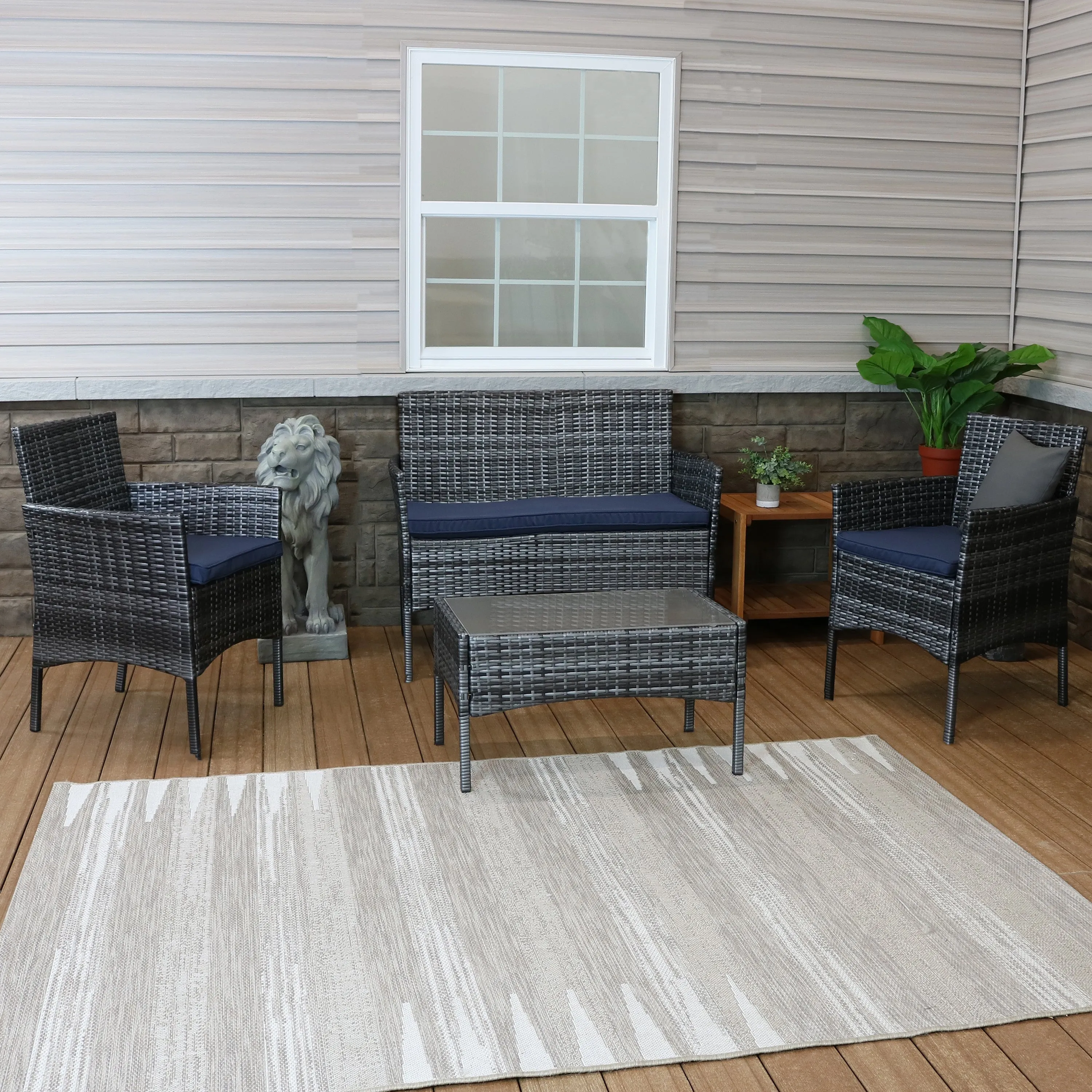 Sunnydaze Dunmore 4-Piece Patio Conversation Set with Cushions