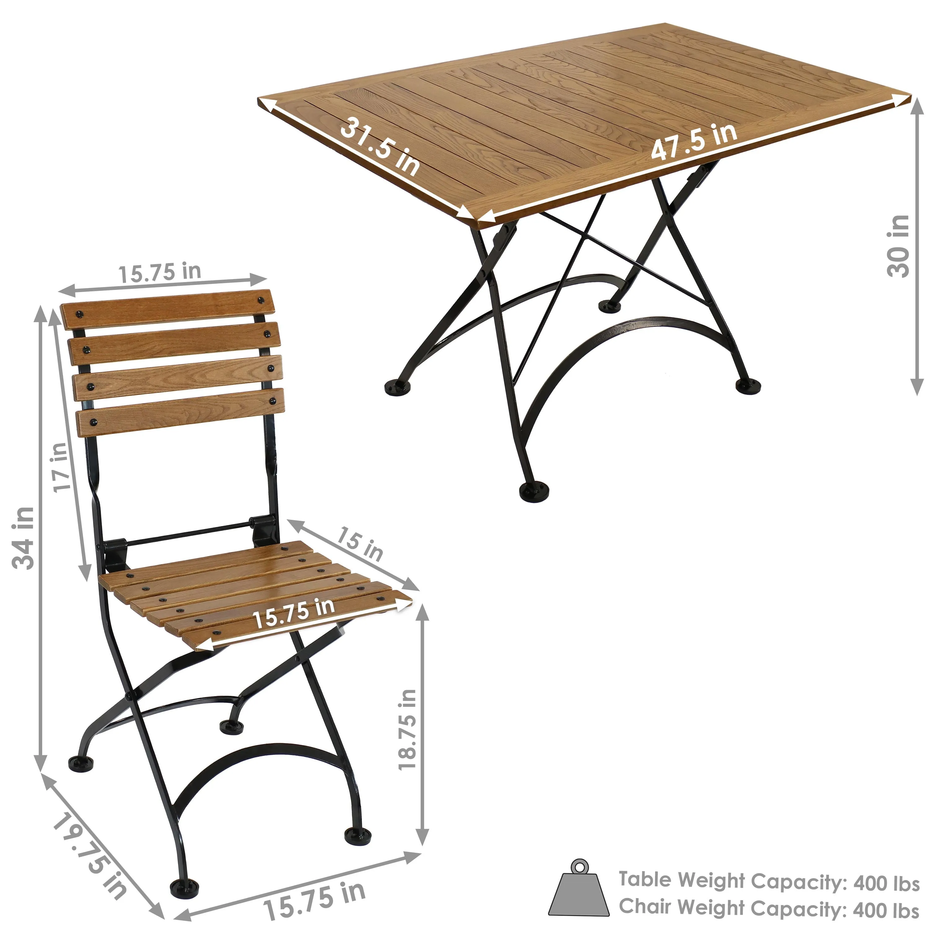 Sunnydaze Essential European Chestnut Wood 7-Piece Folding Table and Chairs Set