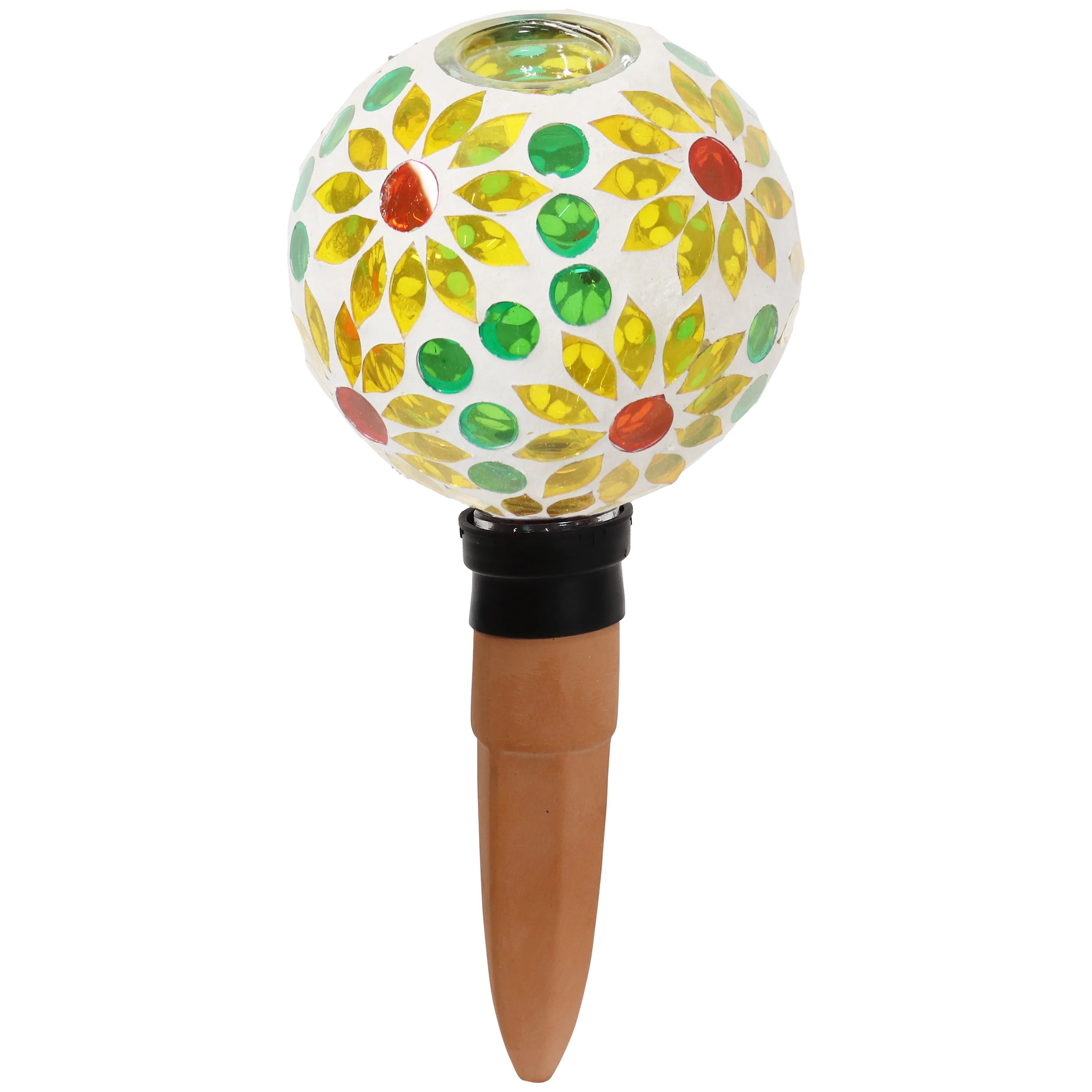 Sunnydaze Mosaic Glass Plant Watering Globe with Clay Spike