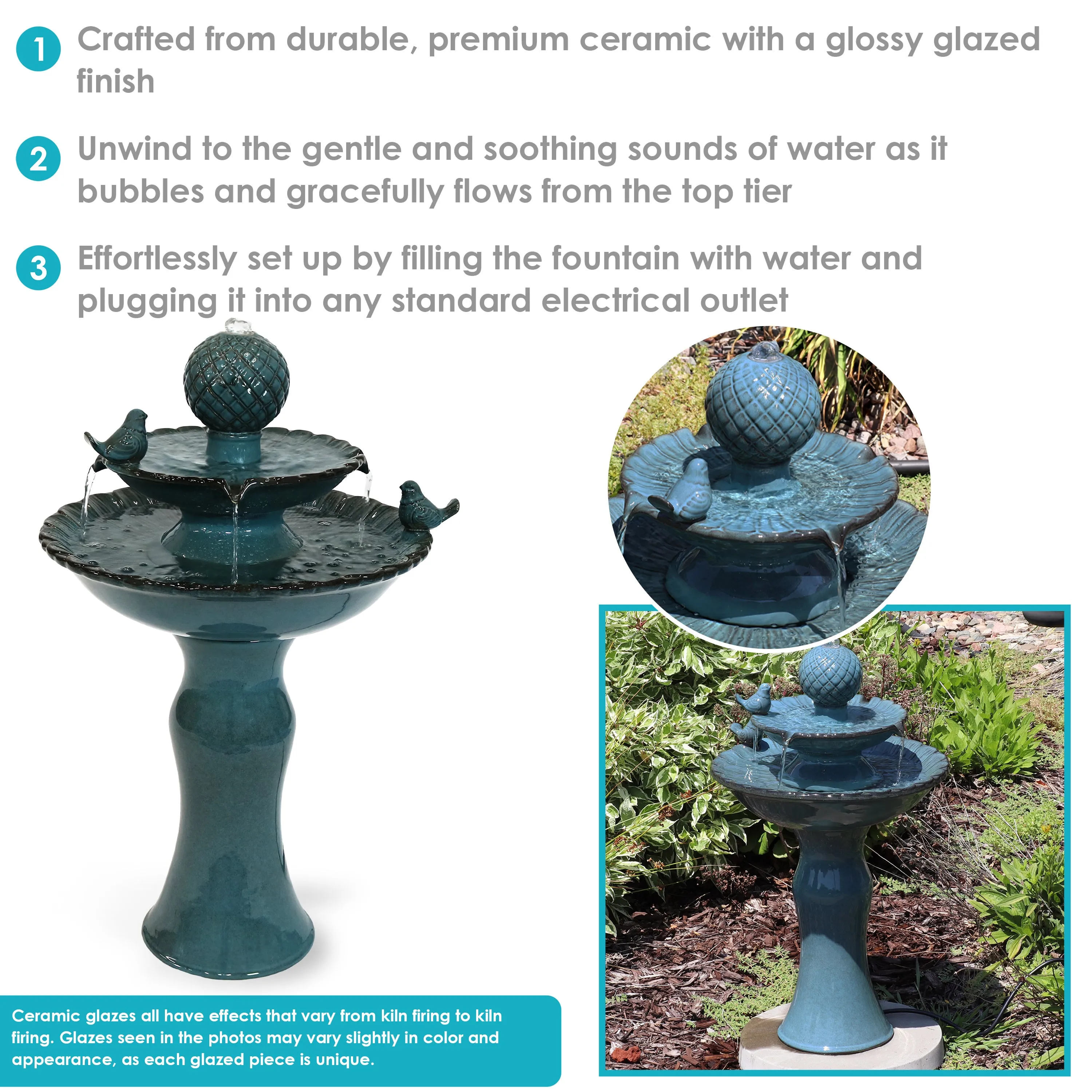 Sunnydaze Resting Birds Ceramic 2-Tiered Outdoor Water Fountain - 27"