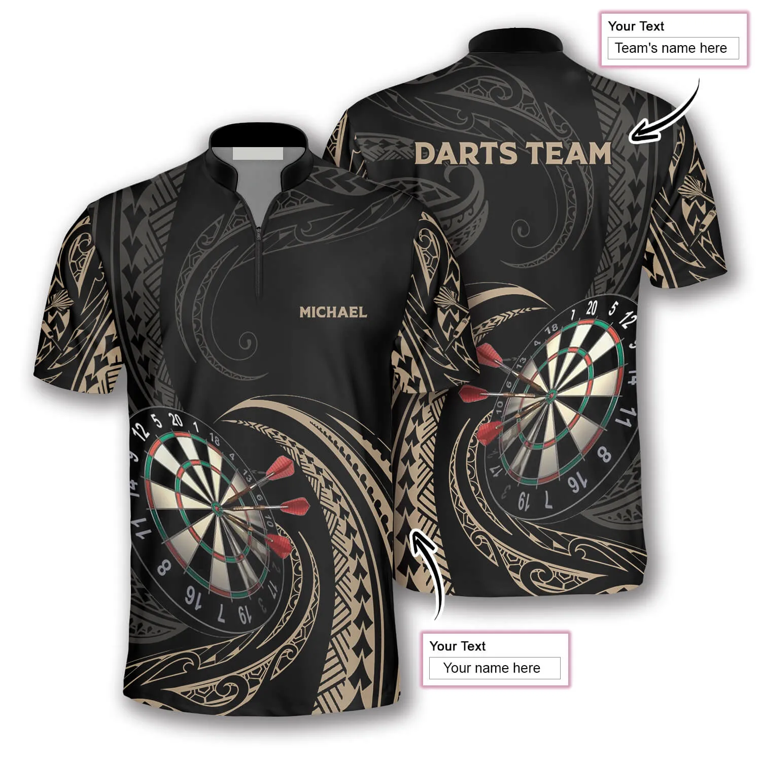 Tangle Tribal Pattern Custom Darts Jerseys For Men, Personalized Name Team Dart Shirt