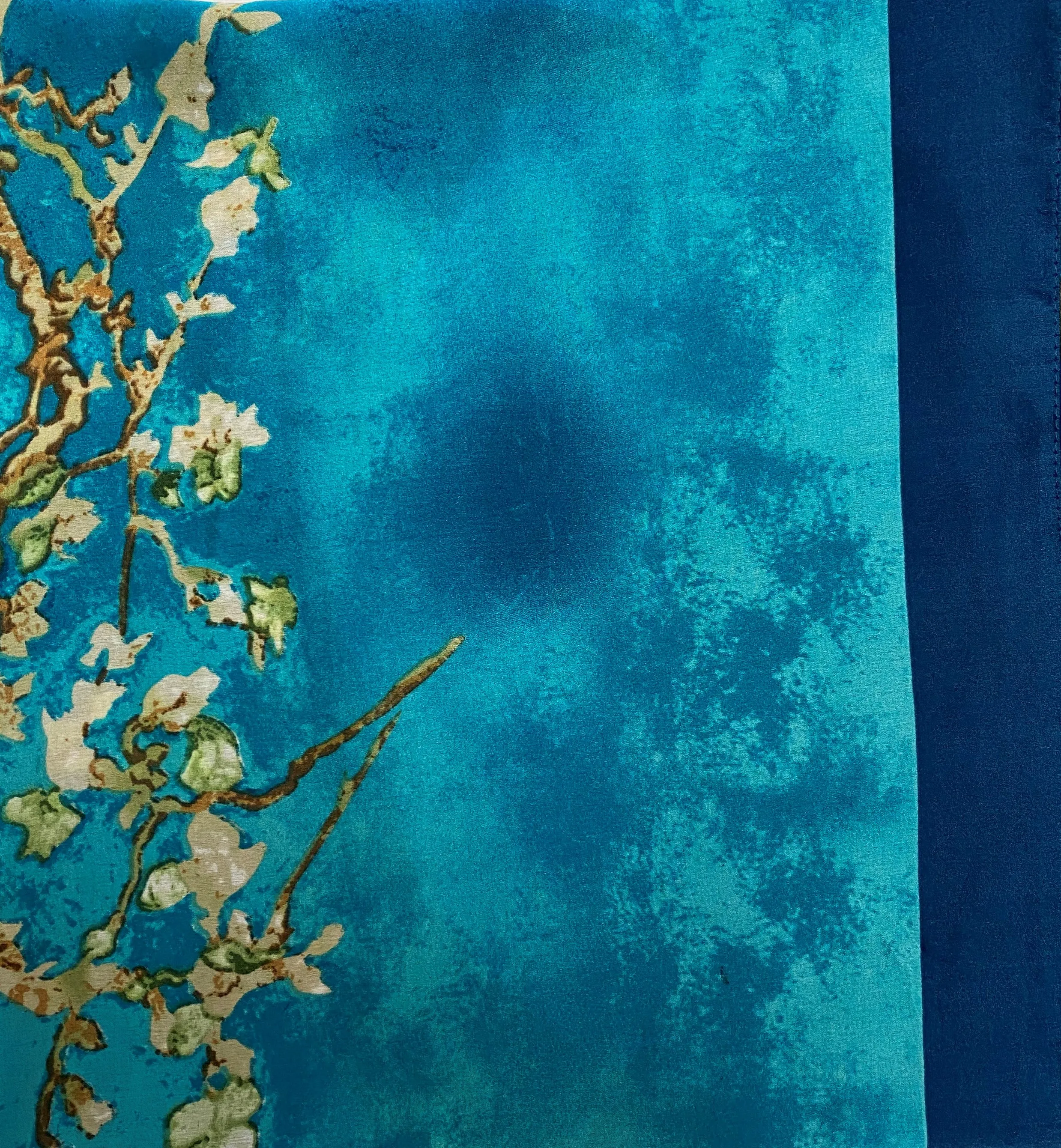 Teal Blossoms Silk Scarf