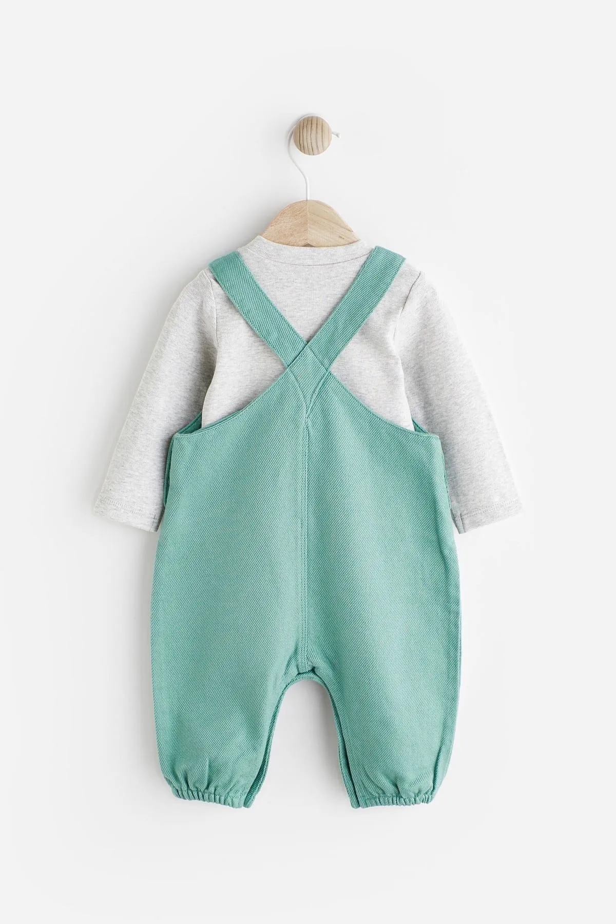 Teal Blue Baby Dungarees And Bodysuit Set