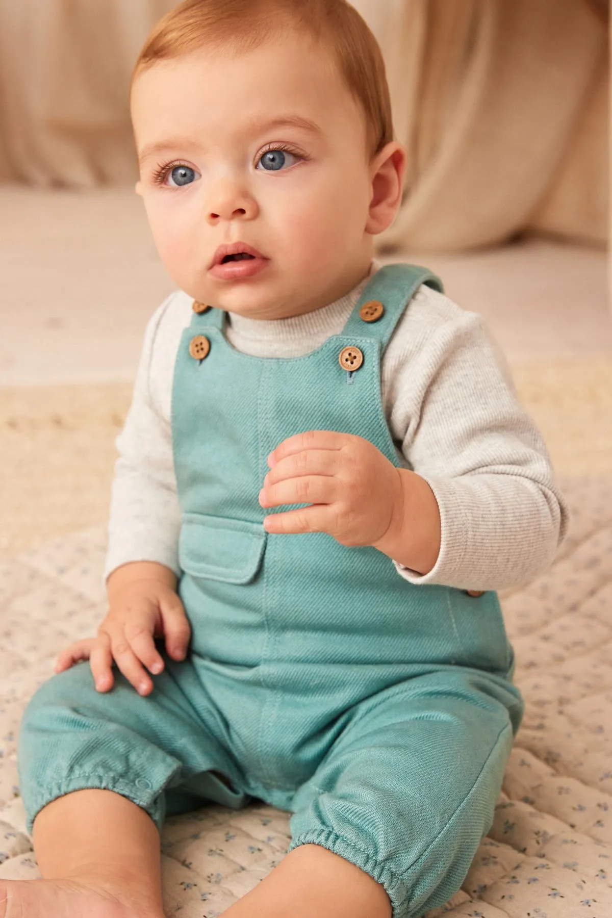 Teal Blue Baby Dungarees And Bodysuit Set