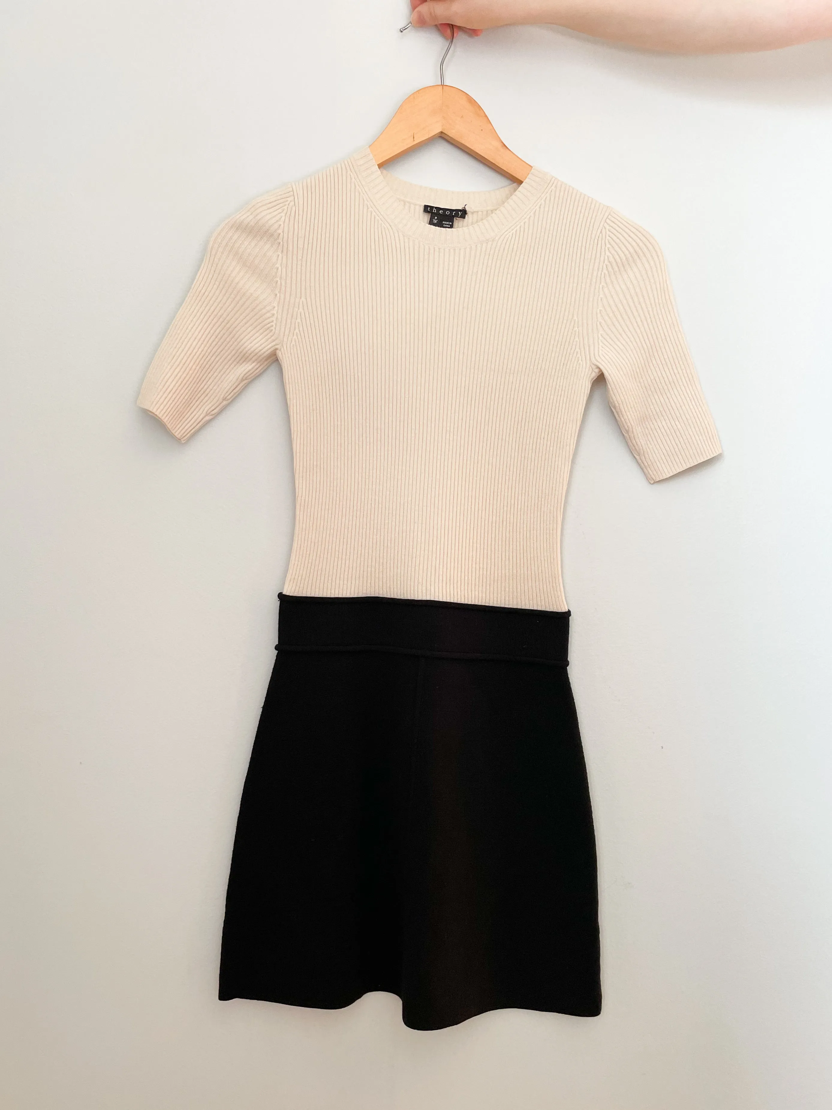 Theory White Black Wool Combo Knit Dress - XS