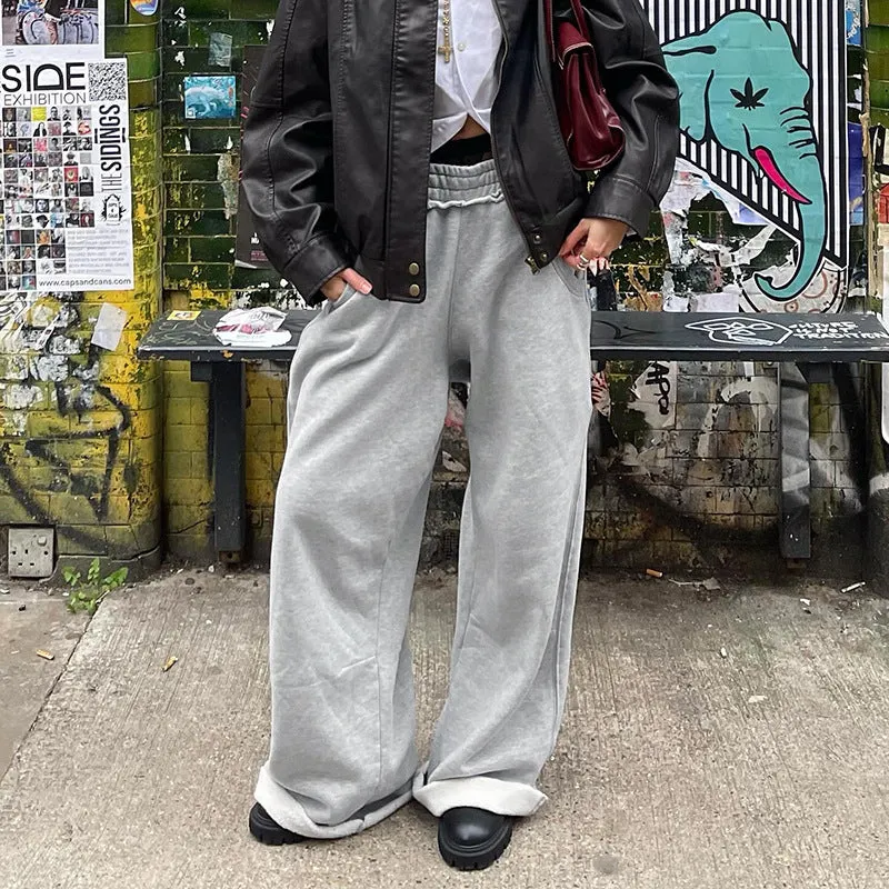 Toleet 90s fashion American Street Style Basic Solid Color Loose Anti-Car Design Curling Wide-Leg Pants Early Autumn Versatile Casual Sweatpants