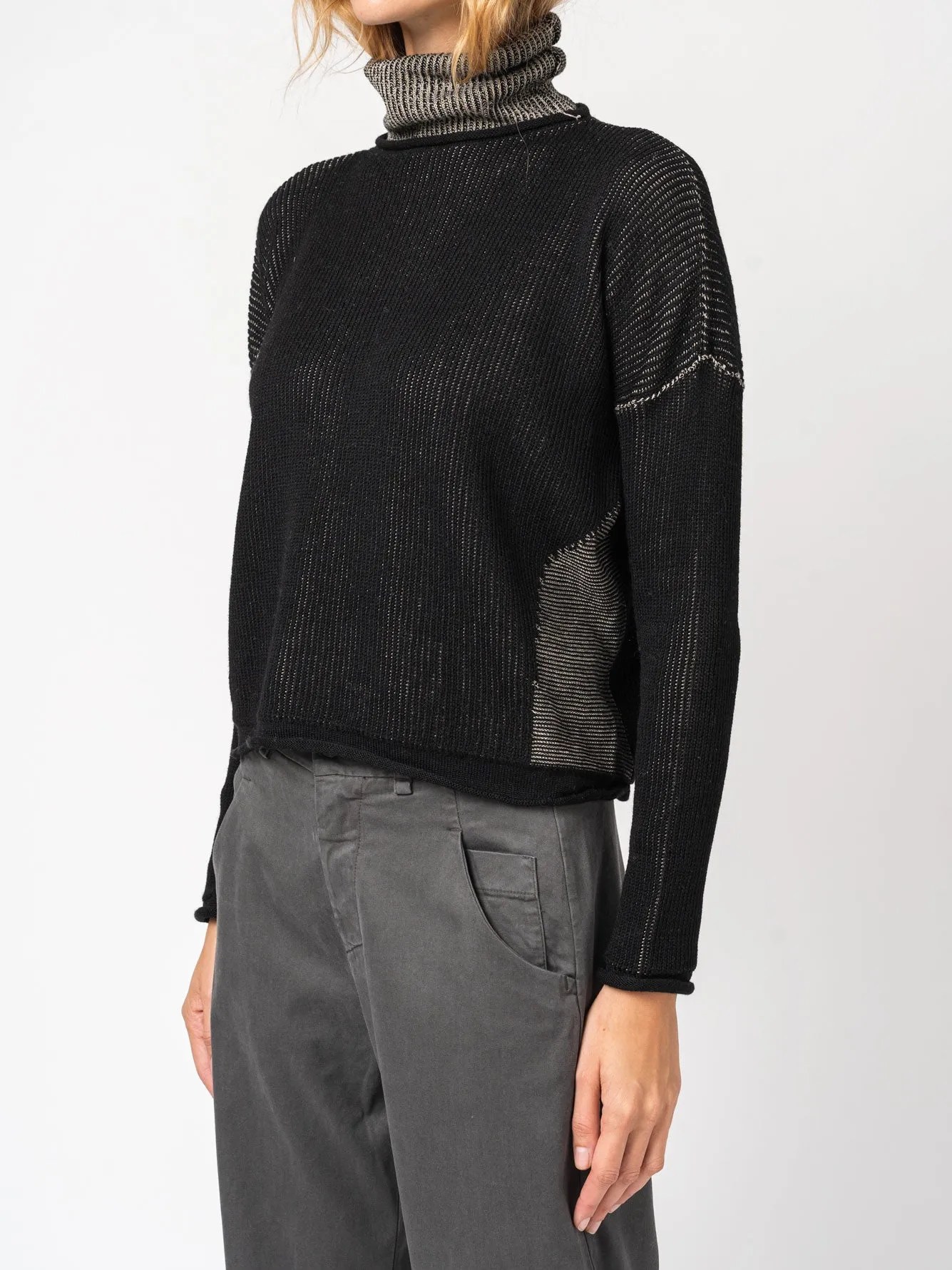 Turtleneck Knit in Two-Tone Ribbed