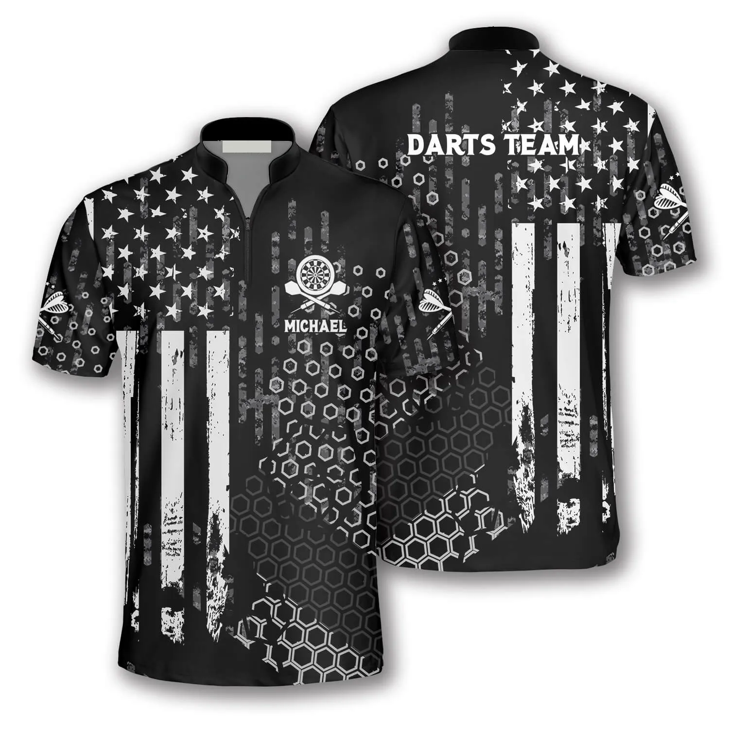 Us Flag Hive Pattern Custom Darts Jerseys for Men, Gift for Dart Lovers