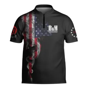 Us Flag Logo Smoke Custom Bowling Jerseys for Men, Uniform Shirt for Bowling Team, Bowler