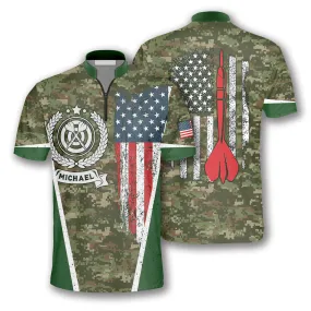 USA Flag Camouflage Emblem Custom Darts Jerseys for Men, Dart Shirt, Flag Shirt