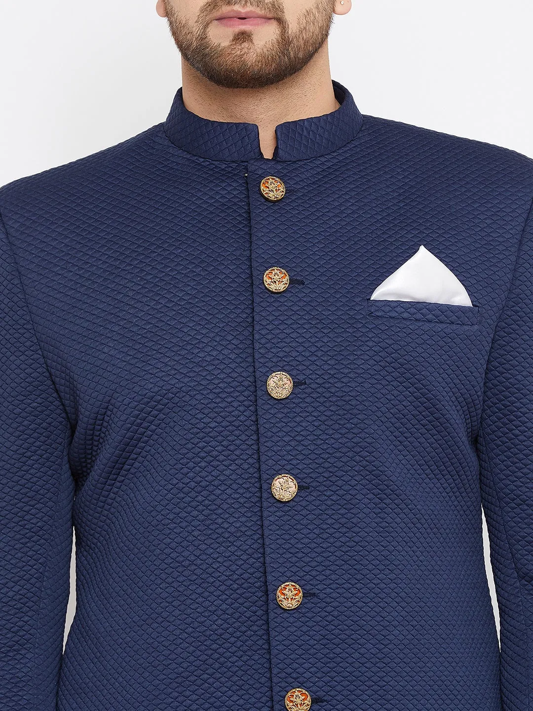 Vastramay Navy Blue And Cream Baap Beta Sherwani Set