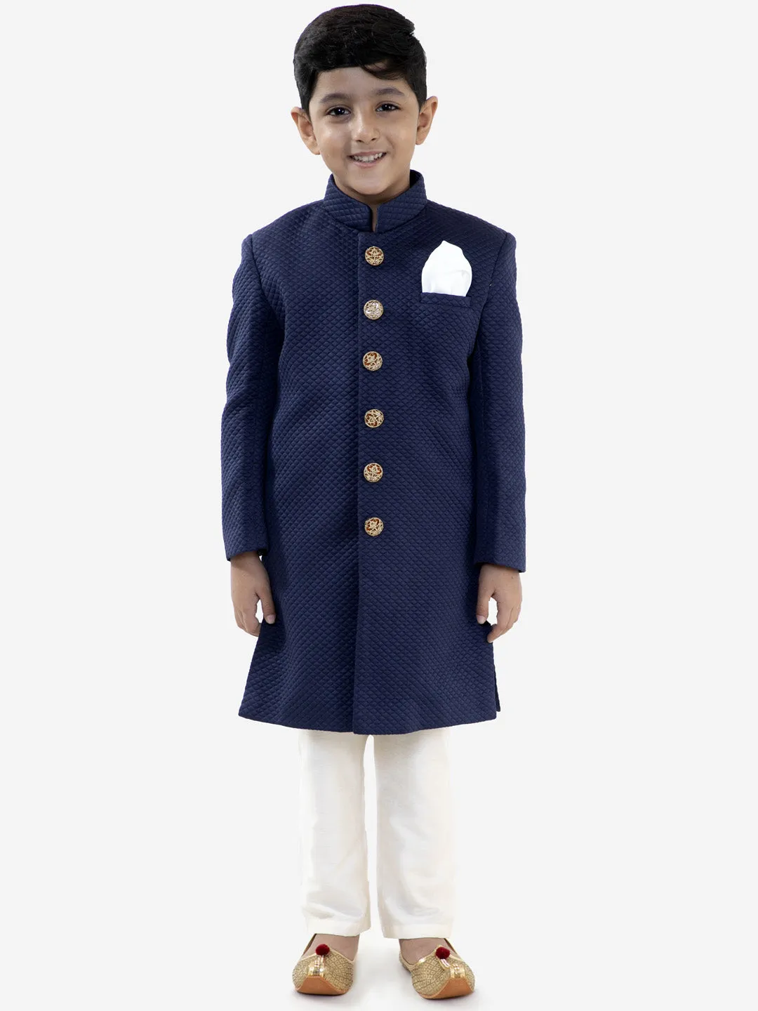 Vastramay Navy Blue And Cream Baap Beta Sherwani Set