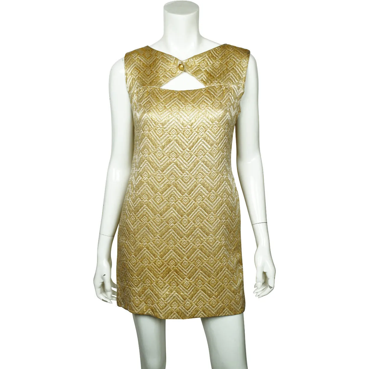 Vintage 1960s Mini Dress Gold Lamé Mod Go Go Style Size M