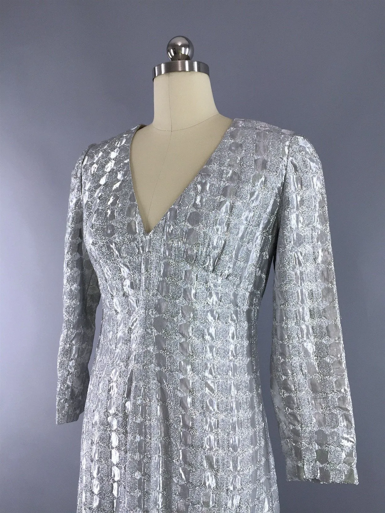 Vintage 1960s Silver Maxi Dress