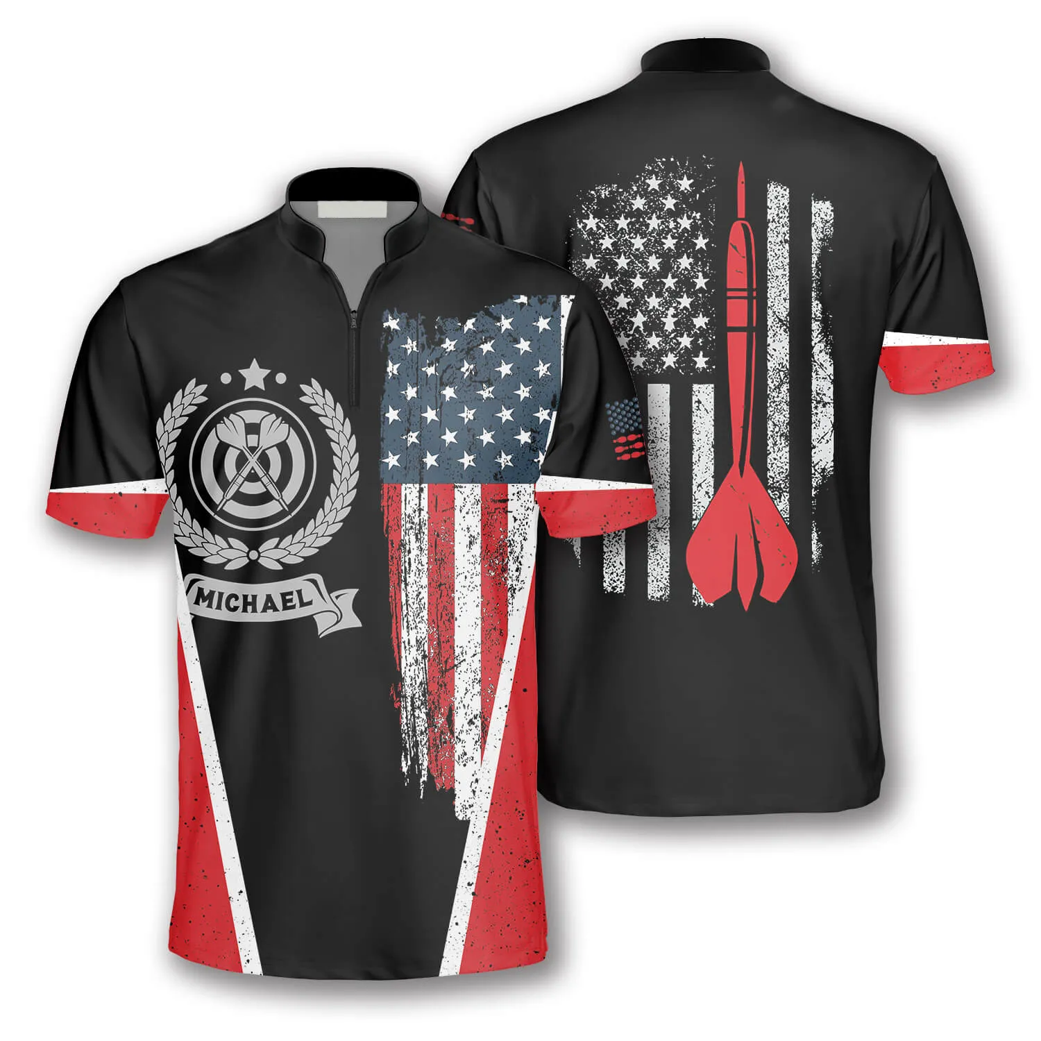 Vintage American Flag Emblem Custom Darts Jerseys for Men, Dart Flag Shirt, Uniform Dart Team