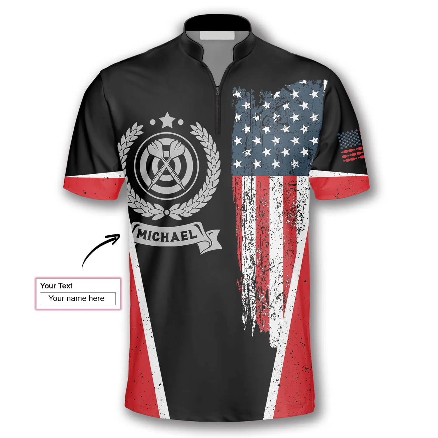 Vintage American Flag Emblem Custom Darts Jerseys for Men, Dart Flag Shirt, Uniform Dart Team