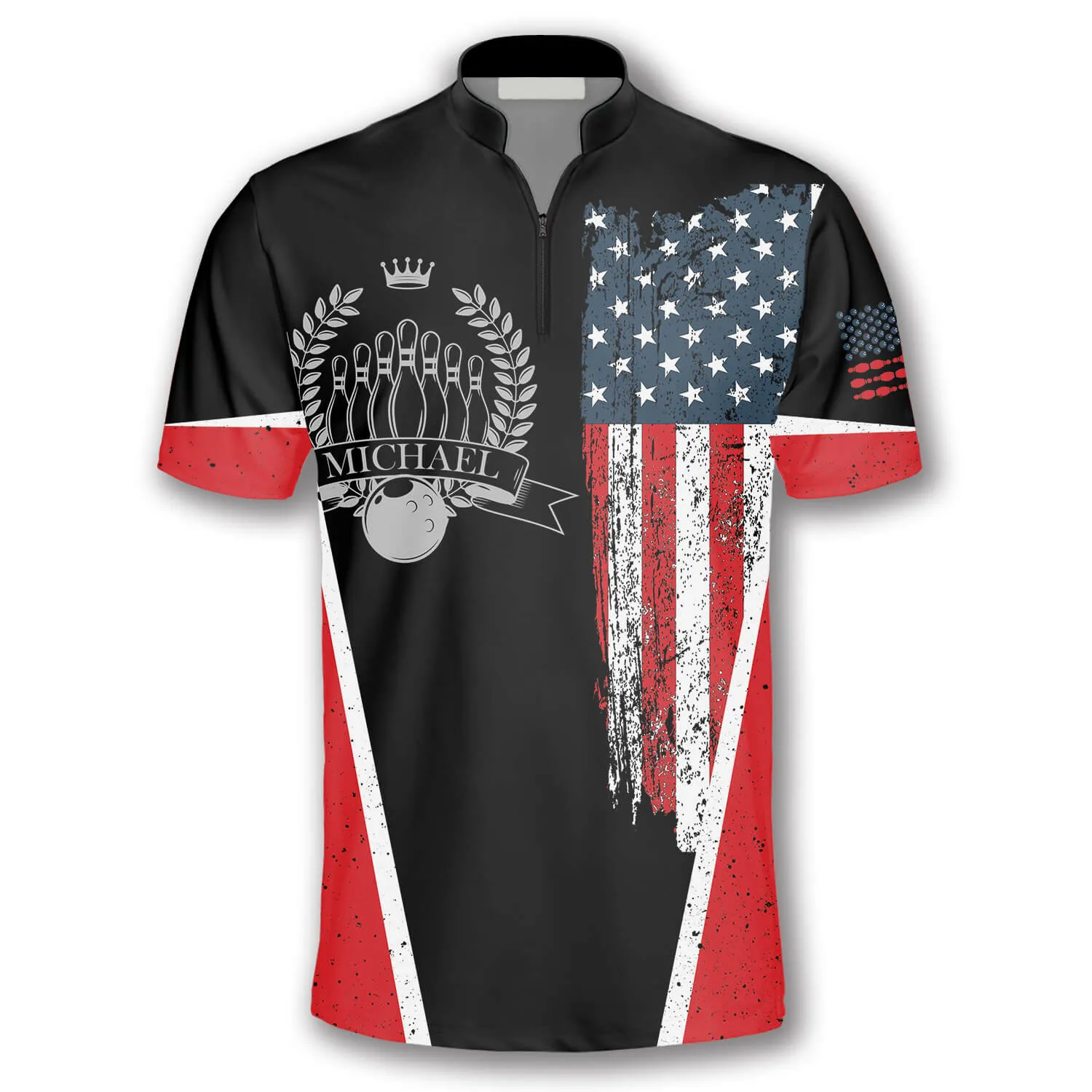 Vintage Flag Crown Emblem Custom Bowling Jerseys for Men, Custom Name Bowling 3D Shirt