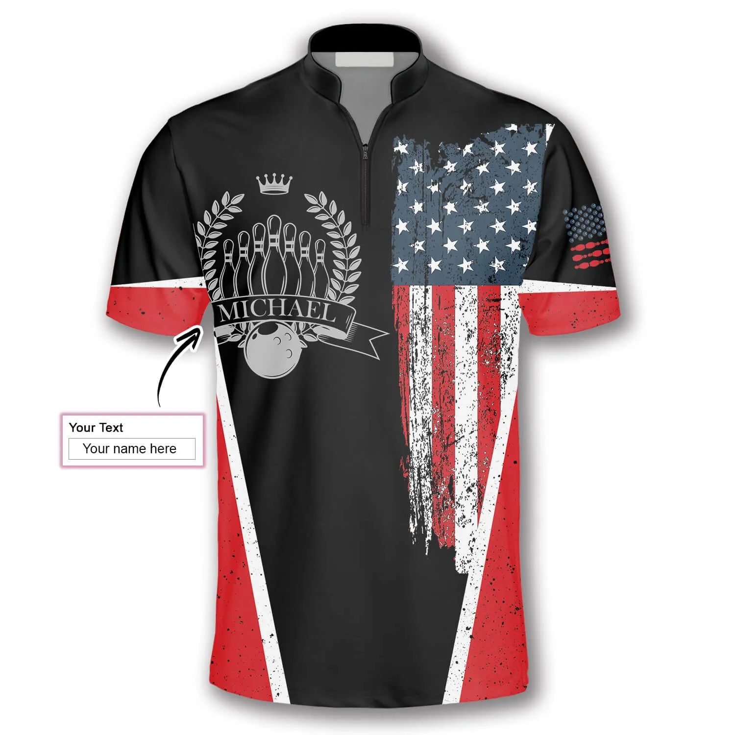 Vintage Flag Crown Emblem Custom Bowling Jerseys for Men, Custom Name Bowling 3D Shirt