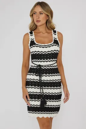 Wander Lust Crochet Mini Dress Striped Black