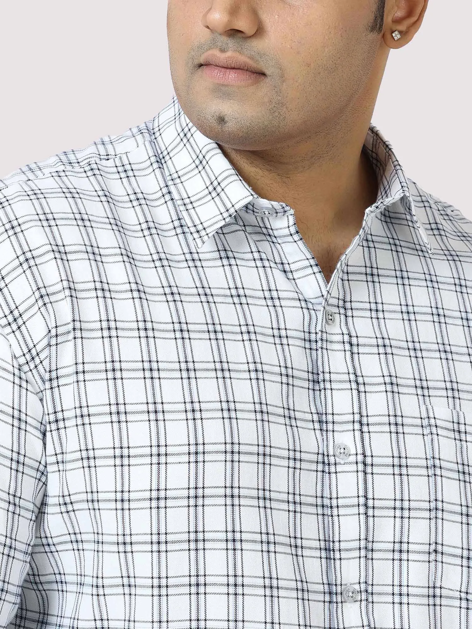 White on Black Checkered Cotton Shirt Men's Plus Size