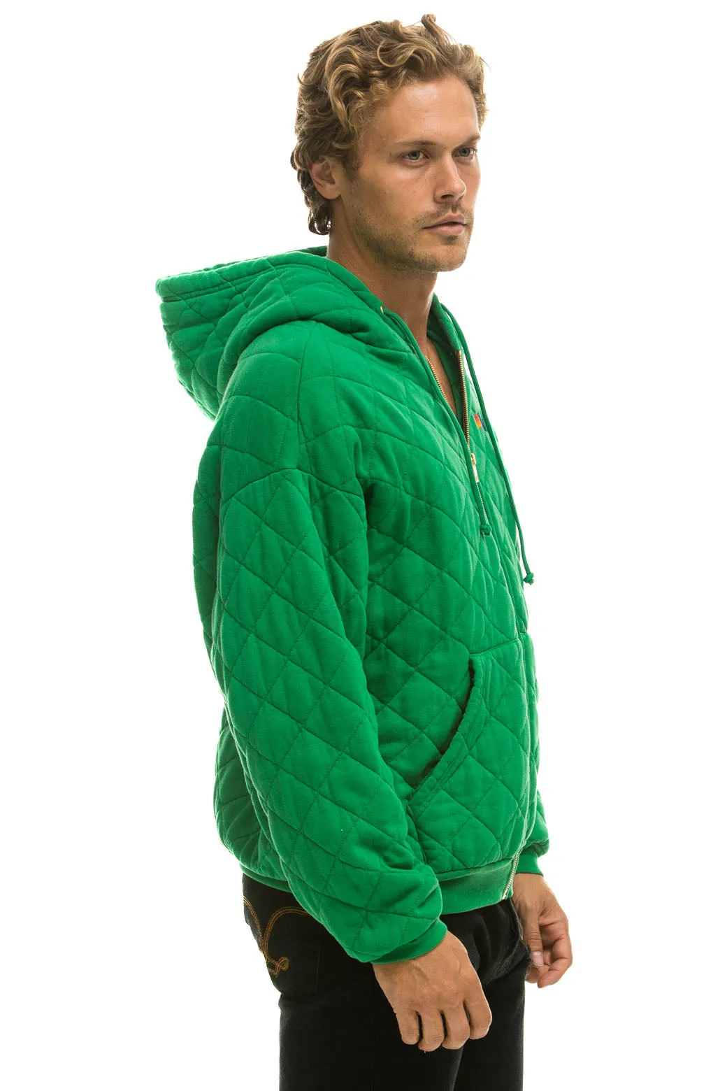 Winter:Coat-2024 - QUILTED ZIP HOODIE RELAXED - KELLY GREEN