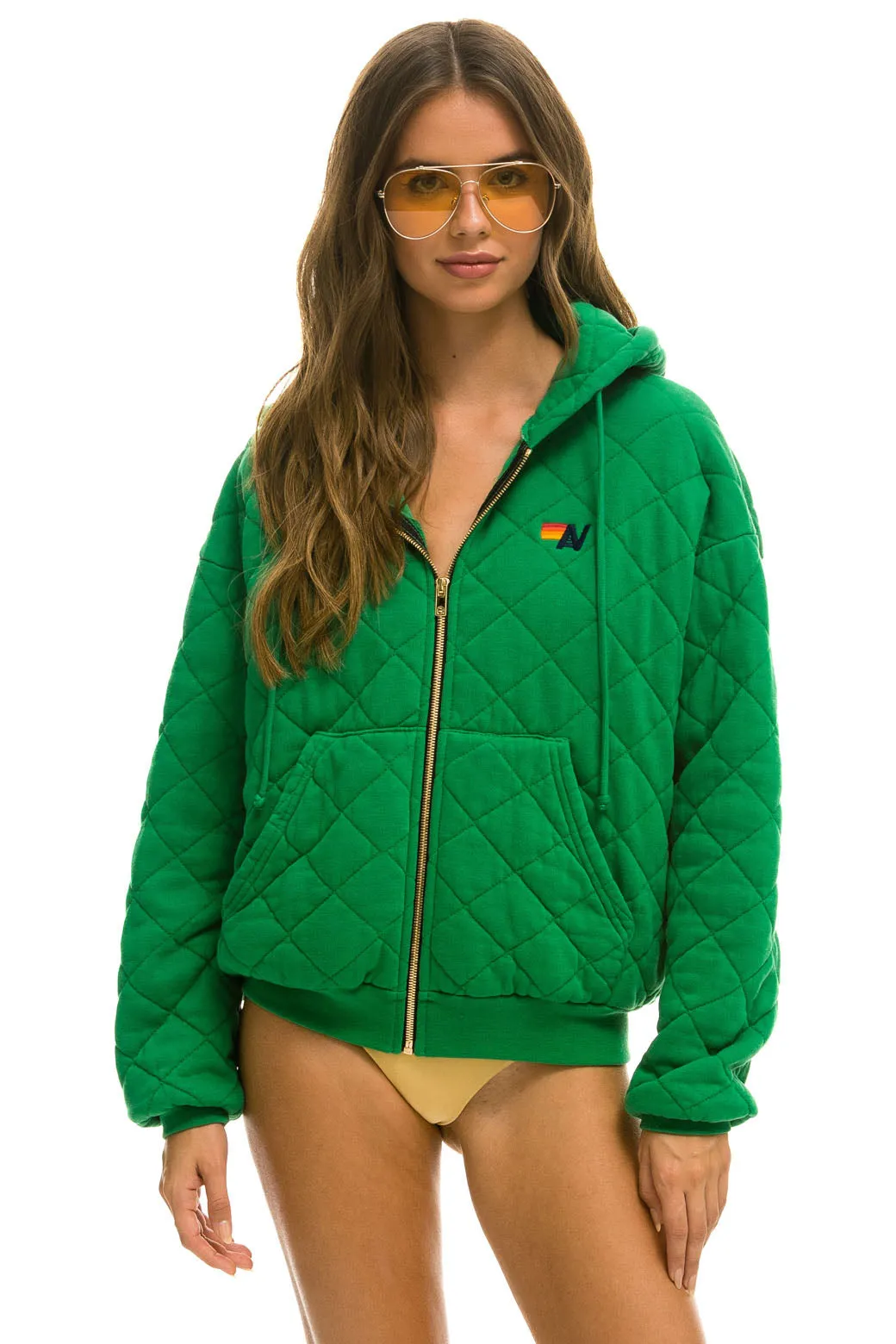 Winter:Coat-2024 - QUILTED ZIP HOODIE RELAXED - KELLY GREEN