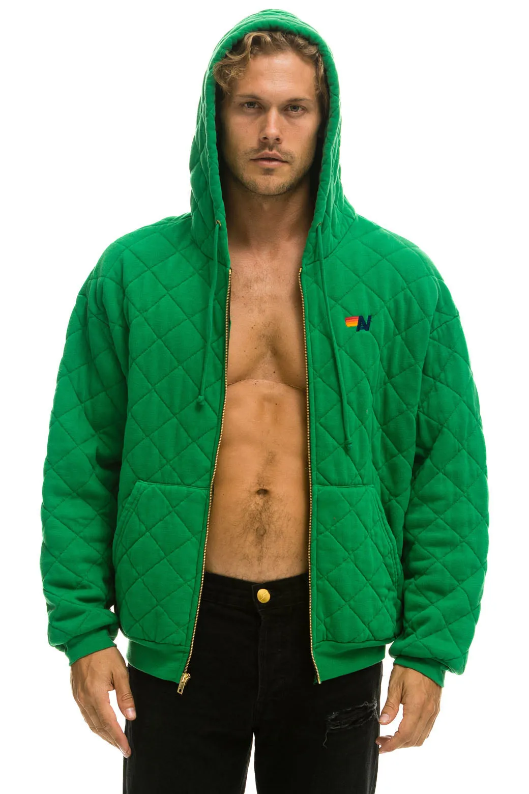 Winter:Coat-2024 - QUILTED ZIP HOODIE RELAXED - KELLY GREEN