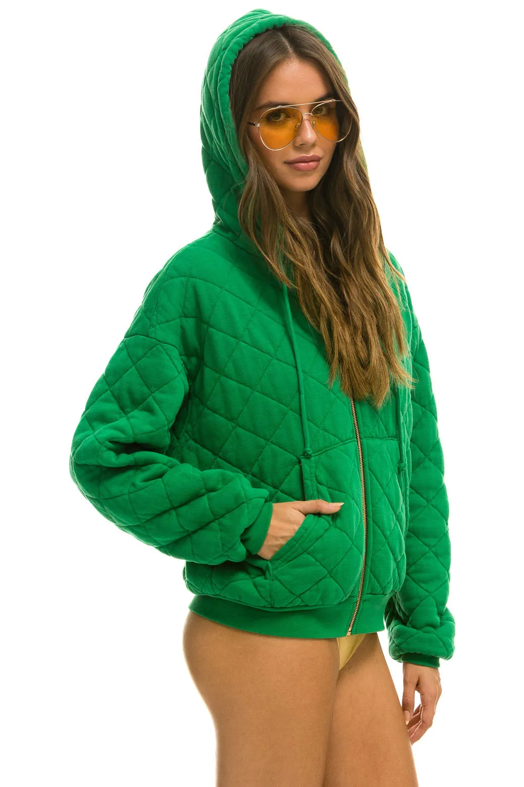 Winter:Coat-2024 - QUILTED ZIP HOODIE RELAXED - KELLY GREEN