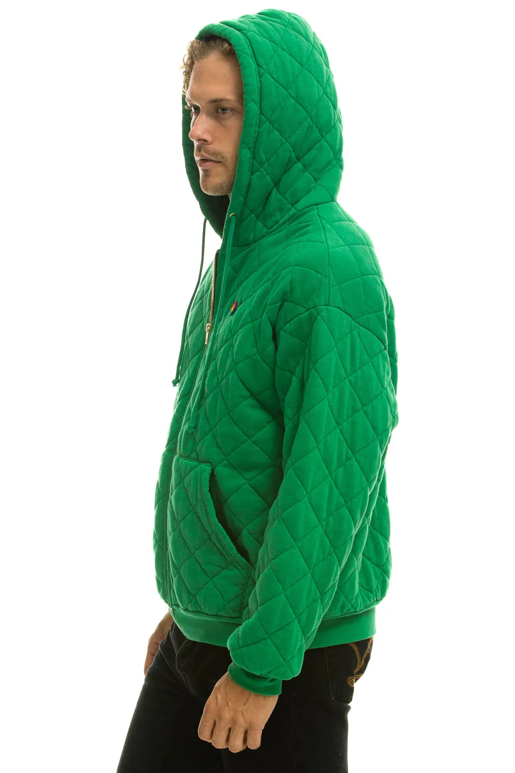 Winter:Coat-2024 - QUILTED ZIP HOODIE RELAXED - KELLY GREEN