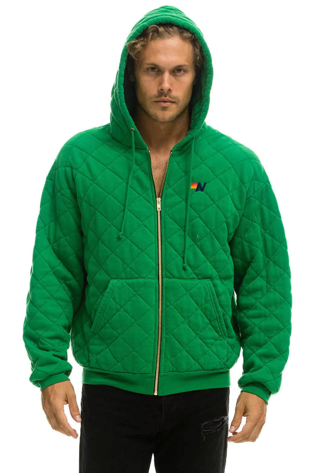 Winter:Coat-2024 - QUILTED ZIP HOODIE RELAXED - KELLY GREEN