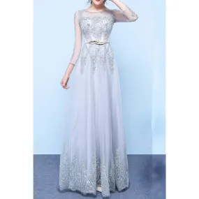 Women Appealing Round Neck Net Material Crafted Long Sleeve Beautifully Embroidered Wedding & Party Dress - 1510KMDC