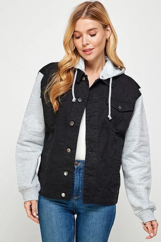 Women's Denim Jacket with Fleece Hoodie