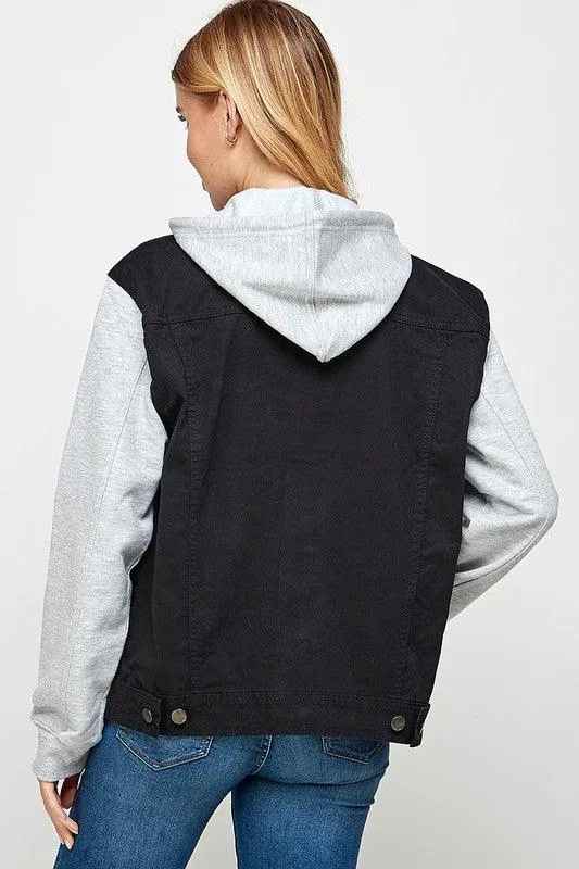 Women's Denim Jacket with Fleece Hoodie