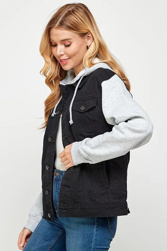 Women's Denim Jacket with Fleece Hoodie