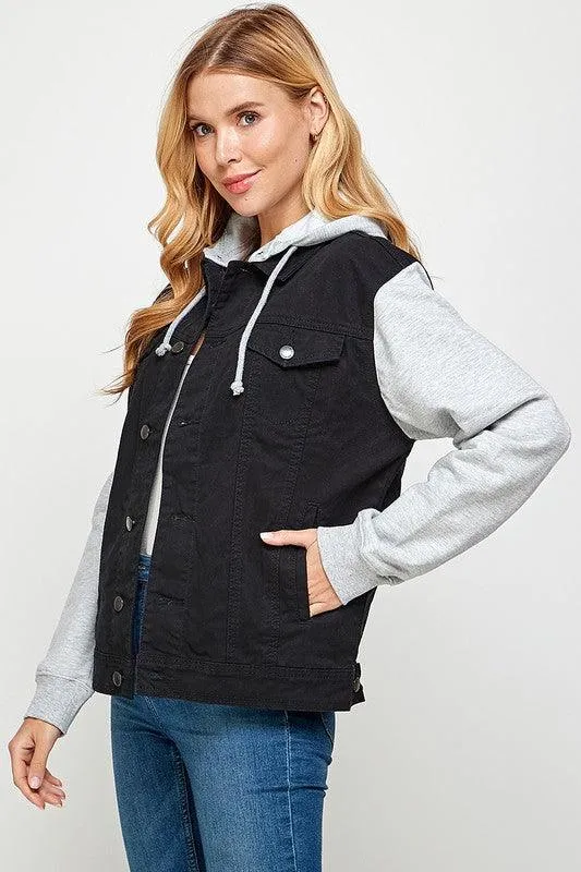 Women's Denim Jacket with Fleece Hoodie