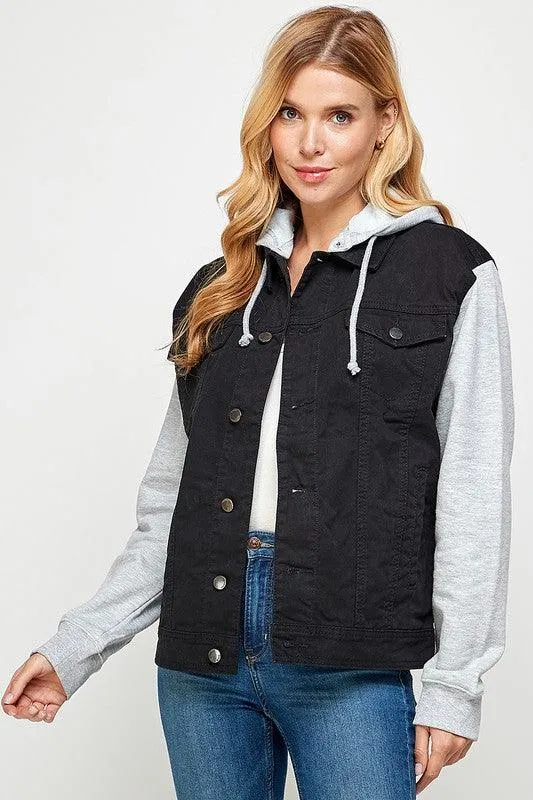 Women's Denim Jacket with Fleece Hoodie